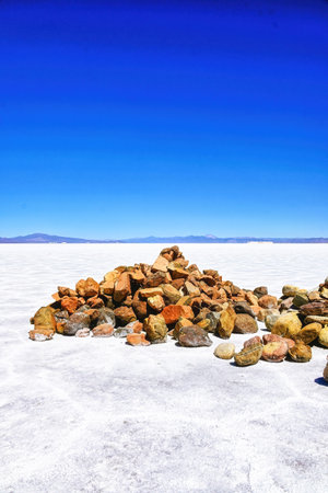 Pile of rocks at Salinas Grandes - Jujuy - Argentina, South Americaの写真素材