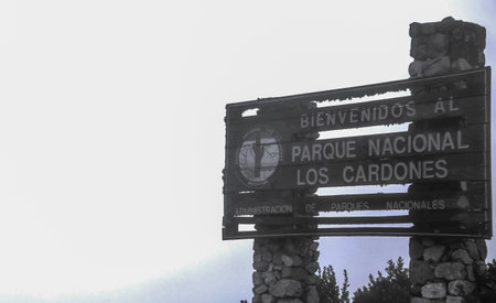 Tourist sign, Los Cardones National Park, Salta Province, Argentina, South Americaの写真素材