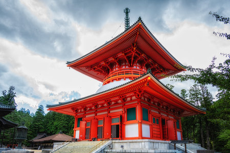 Temple in Kongobu-ji Danjo Garan area, a historical Buddhist temple complex at Koyasan, Koya, Ito District, Wakayama, Japanの写真素材