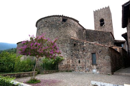 View of the medieval village of Santa Pau Catalonia Spainのeditorial素材