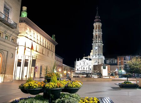 View of La Seo, one of the two cathedrals in Saragossa, Spainの写真素材