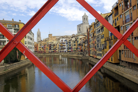 Girona view from Girona the Eiffel brigge.Catalonia.Spainの写真素材