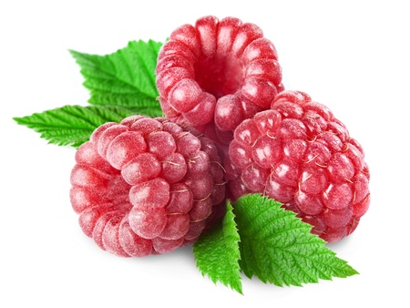 raspberries isolated on white backgroundの写真素材