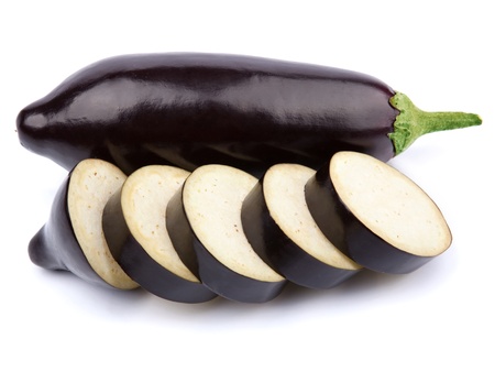 aubergine vegetable isolated on whiteの写真素材