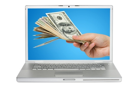 On the screen money in a handの写真素材
