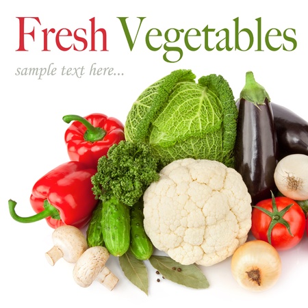 Healthy Eating. Seasonal organic raw vegetables. Isolated over white backgroundの写真素材