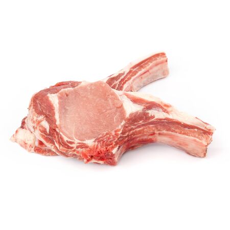 meat raw pork cutlet isolated on a white backgroundの写真素材