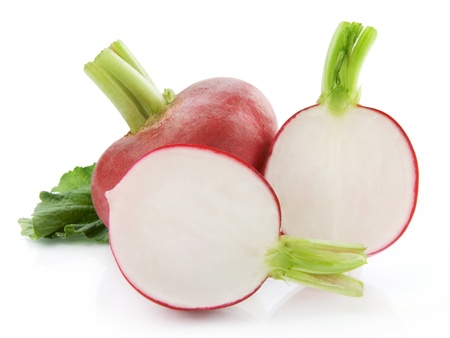 Fresh radishes isolated on white backgroundの写真素材