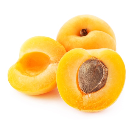 Apricot fruits isolated on white backgroundの写真素材
