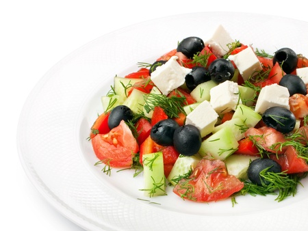 fresh vegetable salad on white backgroundの写真素材