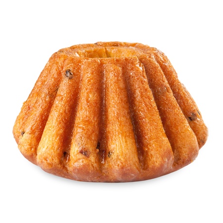 round delicious cake with raisins isolatedの写真素材