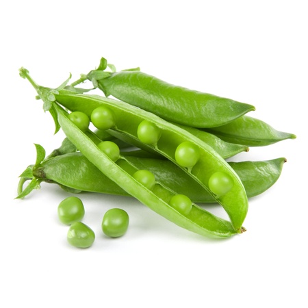 fresh peas isolated on white backgroundの写真素材