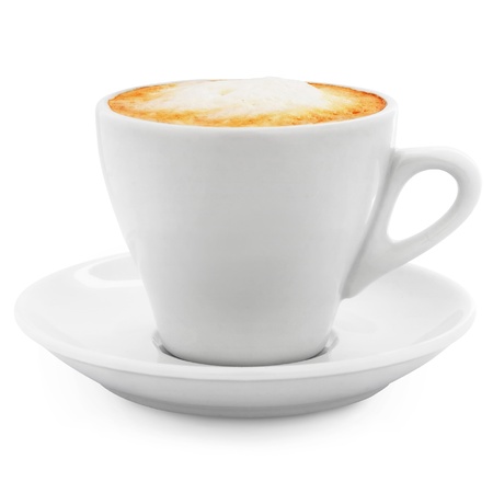 cappuccino coffee in a white cup on a white background + Clipping Pathの写真素材