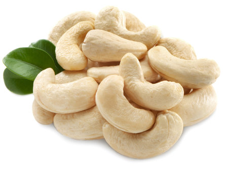Cashew nuts isolated on whiteの写真素材
