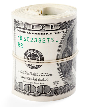 Hundred dollar bills rolled up with rubberband. 