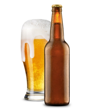 Beer in glass and bottle isolatedの写真素材