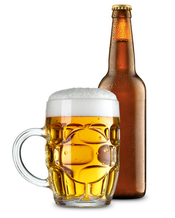 Beer in glass and bottle isolatedの写真素材