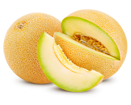 cantaloupe melon isolated on whiteの写真素材