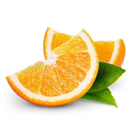orange fruit slice isolated on white backgroundの写真素材