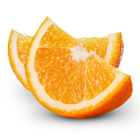 orange fruit slice isolated on white backgroundの写真素材