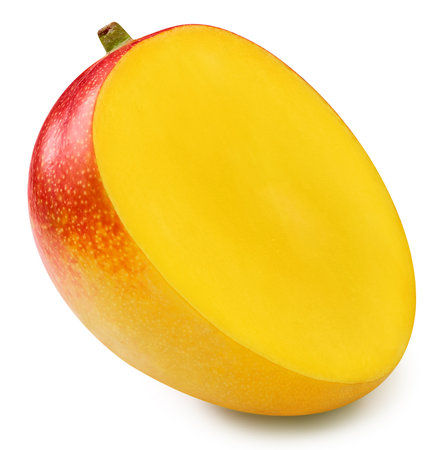 Mango half isolated on whiteの写真素材