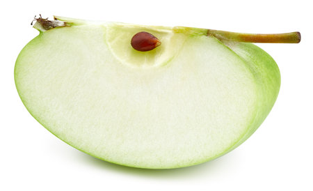 Green apples slice isolated on whiteの写真素材