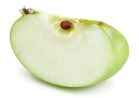 Green apple slice isolated on whiteの写真素材