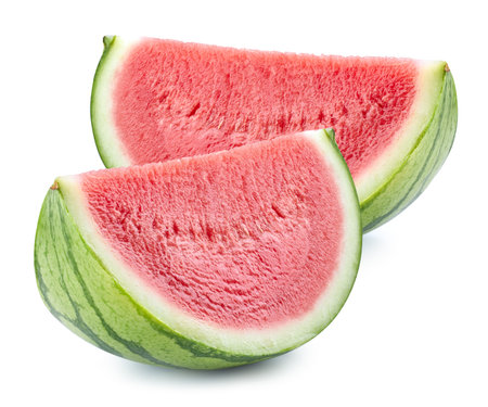 Watermelon slices isolated on whiteの写真素材