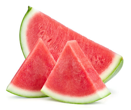 Watermelon isolated. Slices of watermelon fruit isolated on white background. Watermelon clipping pathの写真素材