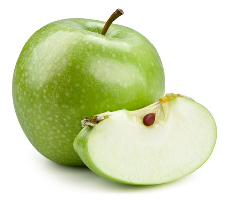 Green apples isolated on white backgroundの写真素材