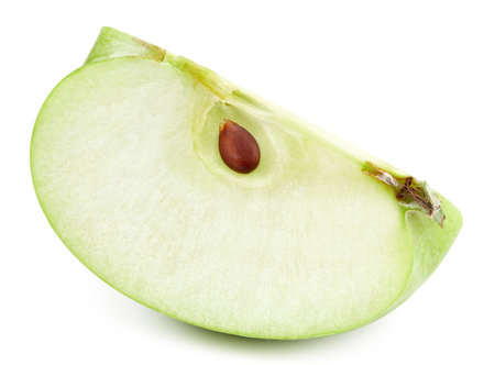 Green apple slice isolated on whiteの写真素材