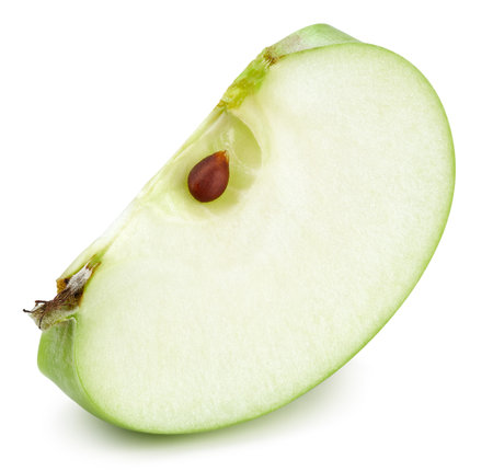 Green apple slice isolated on whiteの写真素材