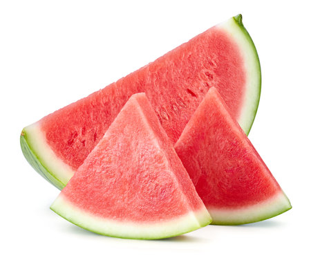 Watermelon slices isolated on whiteの写真素材