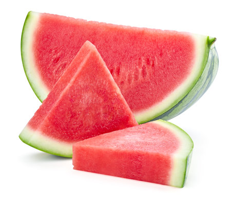 Watermelon slices isolated on whiteの写真素材