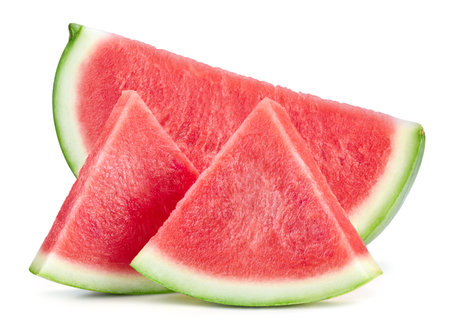 Slices of watermelon fruit isolated on white background.の写真素材