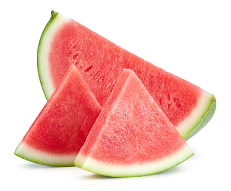 Slices of watermelon fruit isolated on white background.の写真素材