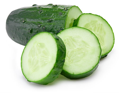 Cucumber and slices isolated on white background. Cucumber Clipping Pathの写真素材