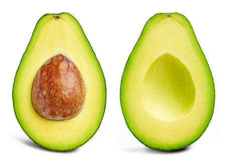 Avocado collection isolated on white. Avocado half Clipping Path. Avocado studio macro shootingの写真素材