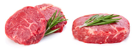 Fresh raw beef steak isolated on white backgroundの写真素材