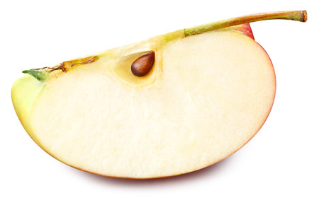 Red apple slices isolated on white. Apple Clipping Path.の写真素材
