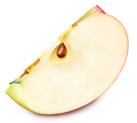 Red apple slices isolated on white. Apple Clipping Path.の写真素材