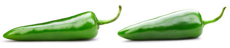 Green pepper collection isolated on white background. Pepper Clipping Path.の写真素材