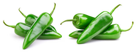 Green pepper collection isolated on white background. Pepper Clipping Path.の写真素材