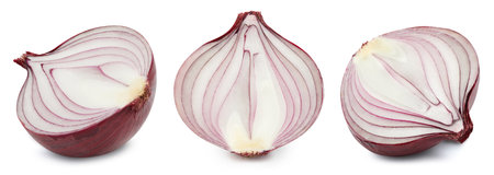 Red onions isolated on white backgroundの写真素材