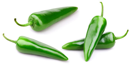 Green pepper collection isolated on white backgroundの写真素材