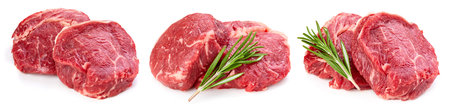 Raw beef steak isolated on whiteの写真素材