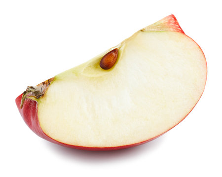 One ripe red apple slice isolated on whiteの写真素材