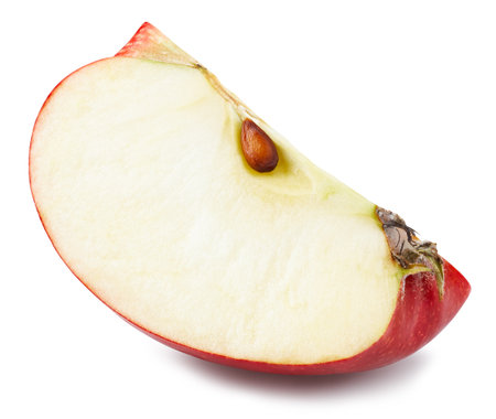 Red apple slice isolated on whiteの写真素材