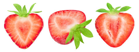 Strawberry half isolated on white background. Strawberry clipping path. Strawberry berry collection. Full depth of fieldの写真素材
