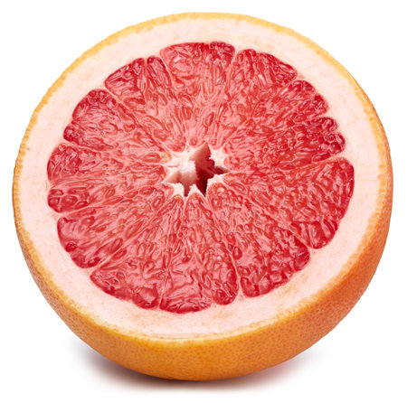 Ripe fresh grapefruit clipping path. Grapefruit slice isolated on white background.の写真素材